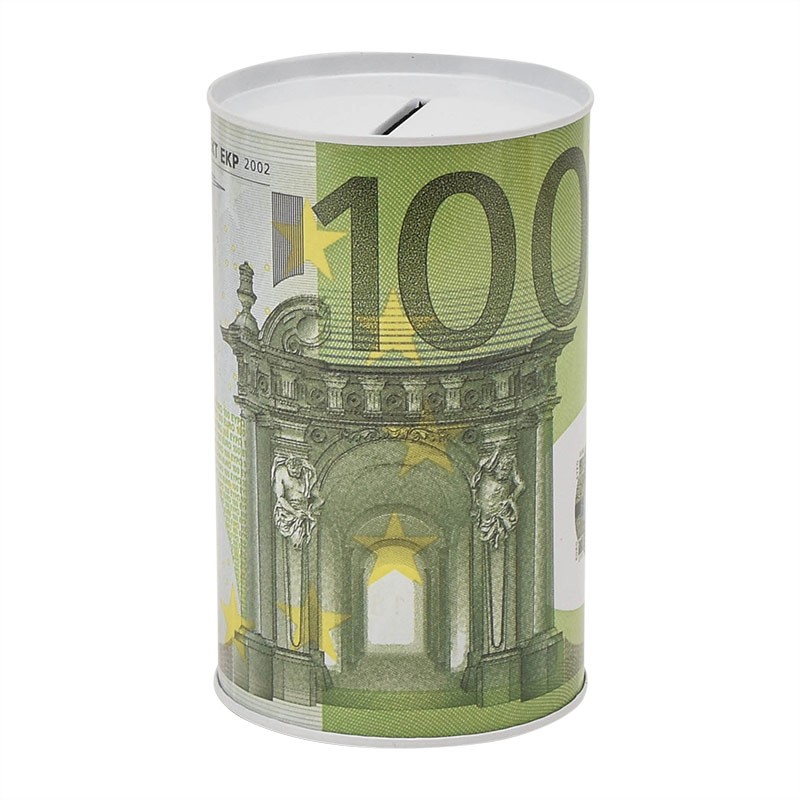 Tirelire métal cylindrique imprimée billet de 50 euros • La Tirelire