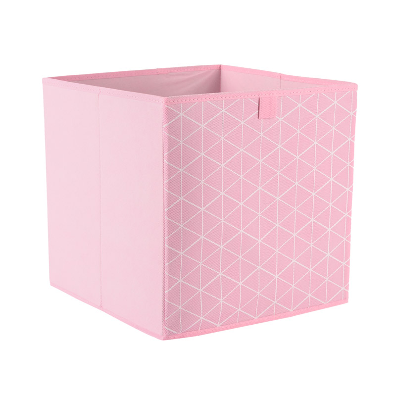 Cube de rangement 'Quadri' en tissu rose - L'Incroyable