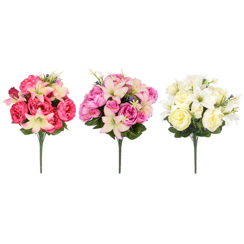 Bouquet de pivoines, roses et lys