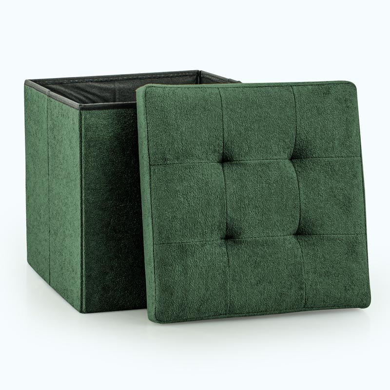 Pouf de rangement pliable carré 'Luxury' vert